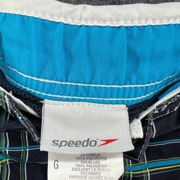 Speedo Swim Trunks Mens Large Black Blue Plaid Comfort Drawstring Lined - Picture 6 of 10